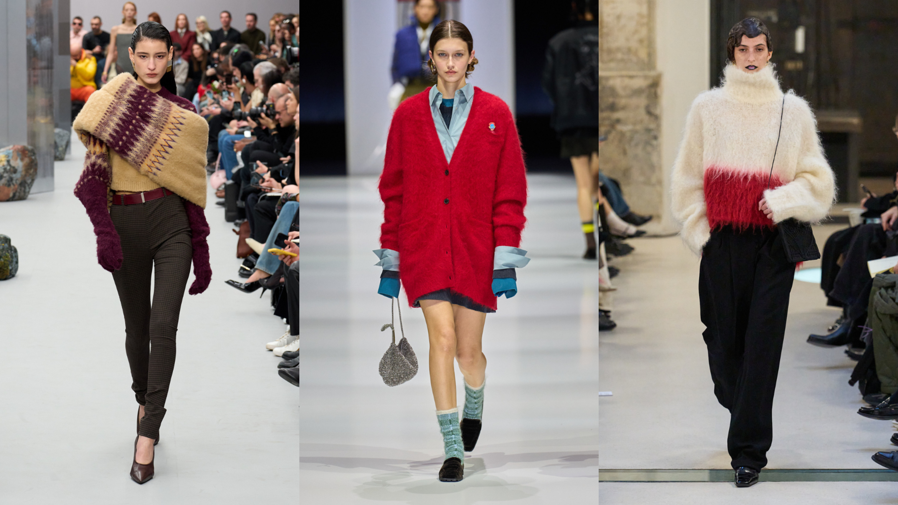 Da sinistra Acne Studios; Anteprima; Mame Kurogouchi FW25 - Credits: Launchemtrics.com/Spotlight 