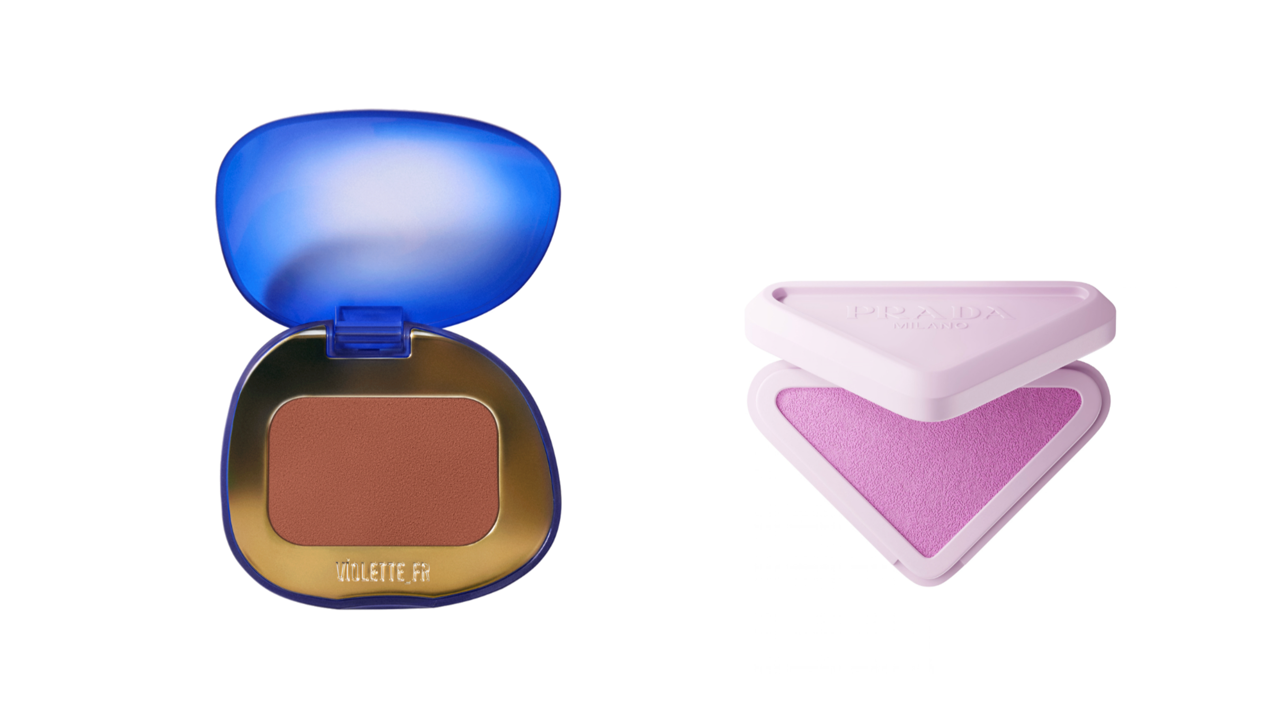 Da sinistra: Plume Blush, Violette_FR; Prada Beauty, Touch Blush - Courtesy Press Office