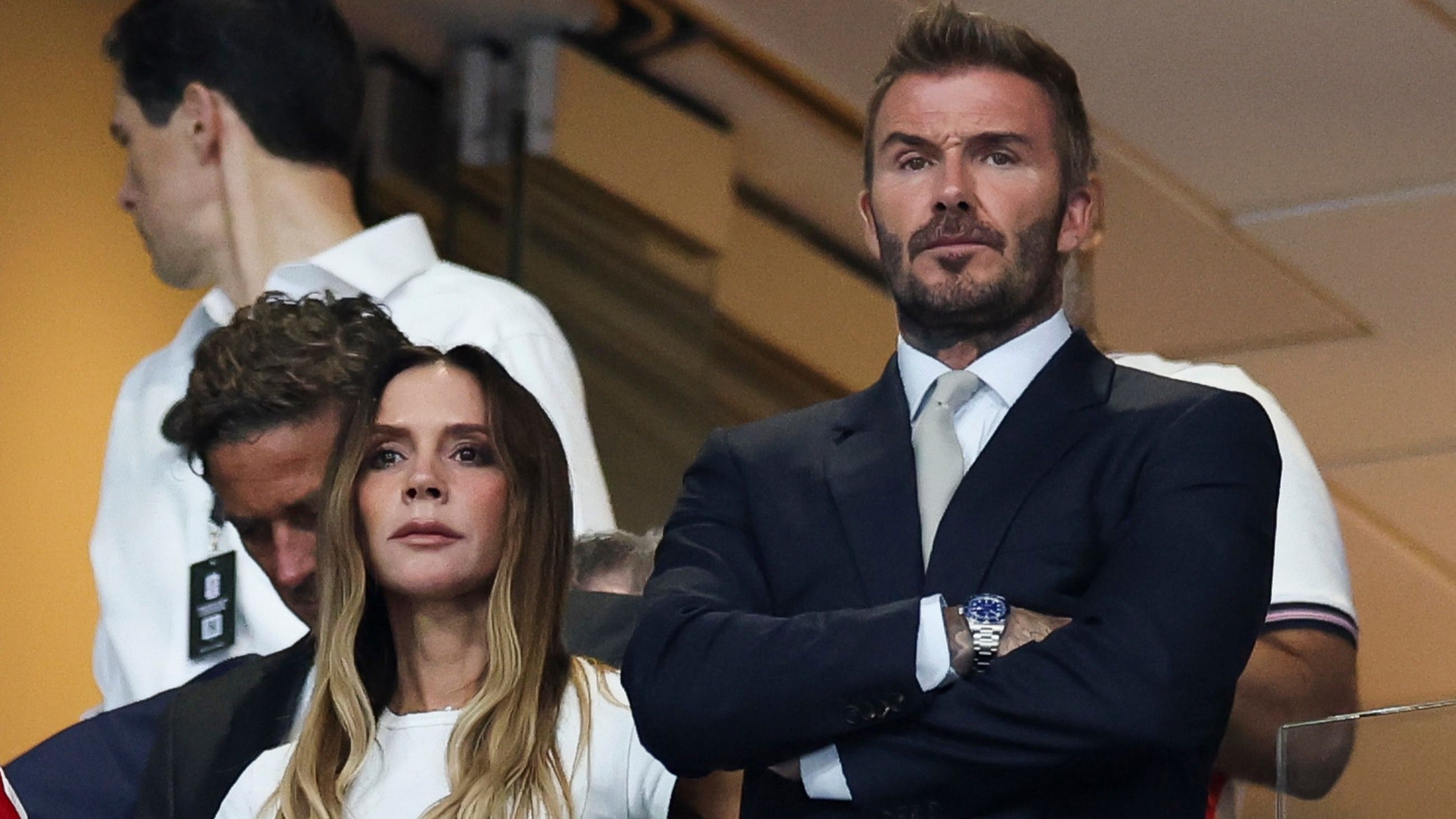 Victoria and David Beckham are seen during the FIFA World Cup 2026 Semi Final match between England and Argentina at Atlanta Stadium on July 15, 2026 in Atlanta, Georgia - Credits: Getty Images