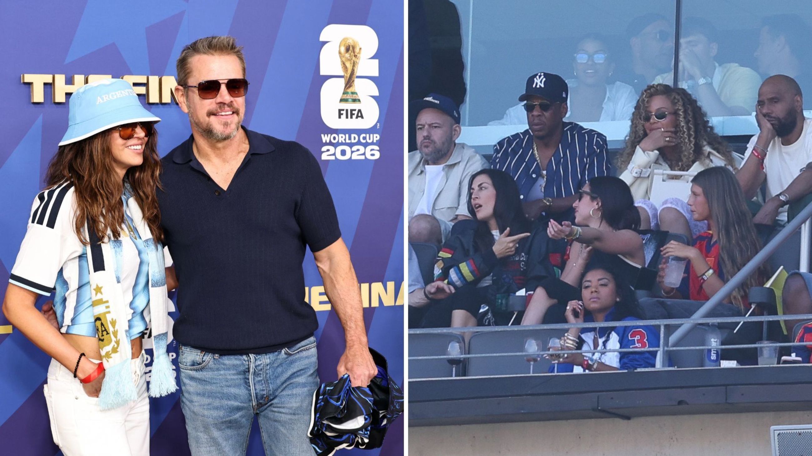  "Luciana Damon e Matt Damon partecipano al FIFA Gold Carpet prima della finale della Coppa del Mondo FIFA 2026 tra Spagna e Argentina, al New York New Jersey Stadium, il 19 luglio 2026, a East Rutherford, nel New Jersey"; Jay-Z e Beyoncé assistono alla finale della Coppa del Mondo FIFA 2026 tra Spagna e Argentina al New York New Jersey Stadium, il 19 luglio 2026, a East Rutherford, nel New Jersey - Credits: Getty Images