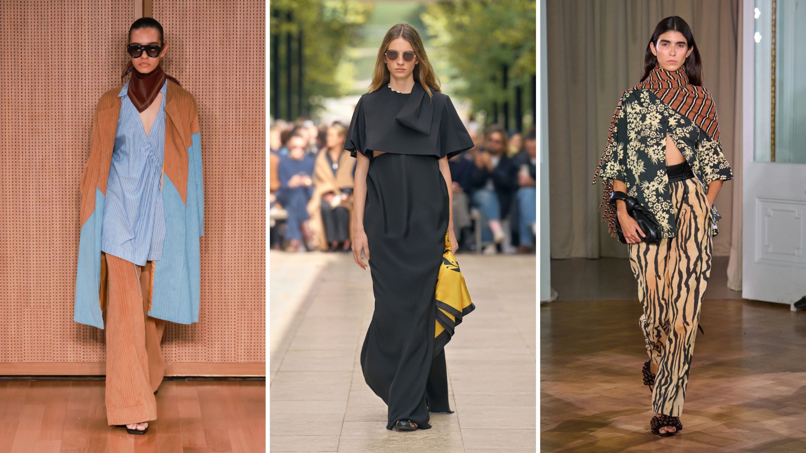 Da sinistra: Lilly Sarti; Celine; Nanushka SS26 - Credits Launchmetrics.com/Spotlight