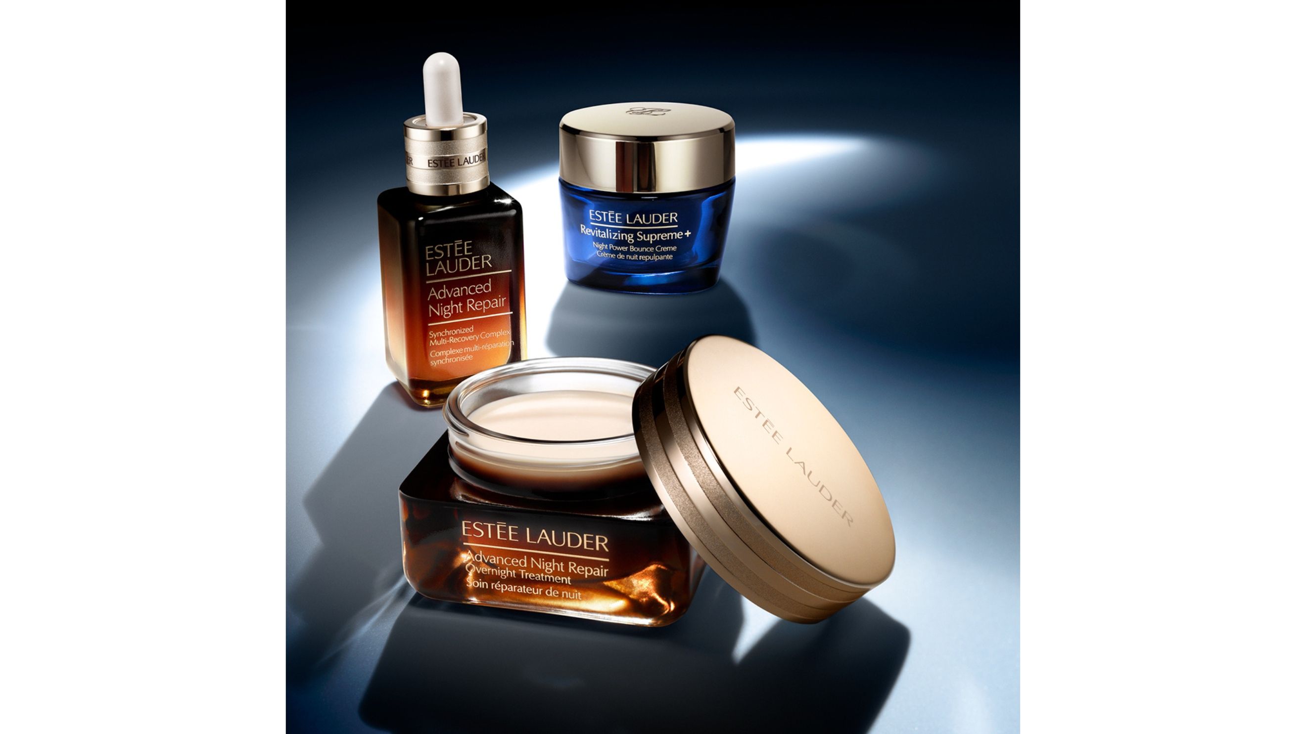 Estée Lauder: Advanced Night Repair Serum Synchronized Multi-Recovery Complex, Revitalizing Supreme+ Night Power Bounce Creme Moisturizer, Advanced Night Repair Overnight Treatment 
Credit: courtesy press office