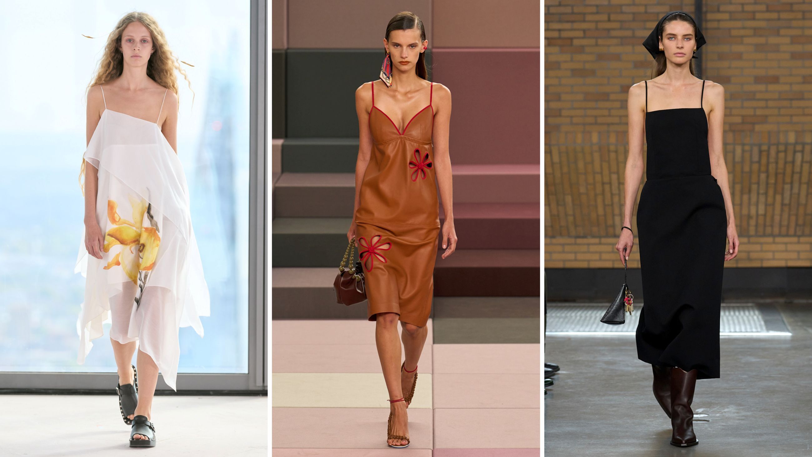 Dalle collezioni PE26: da sinistra Marques’Almeida; Fendi; Calvin Klein - Credits: Launchmetrics.com/Spotlight