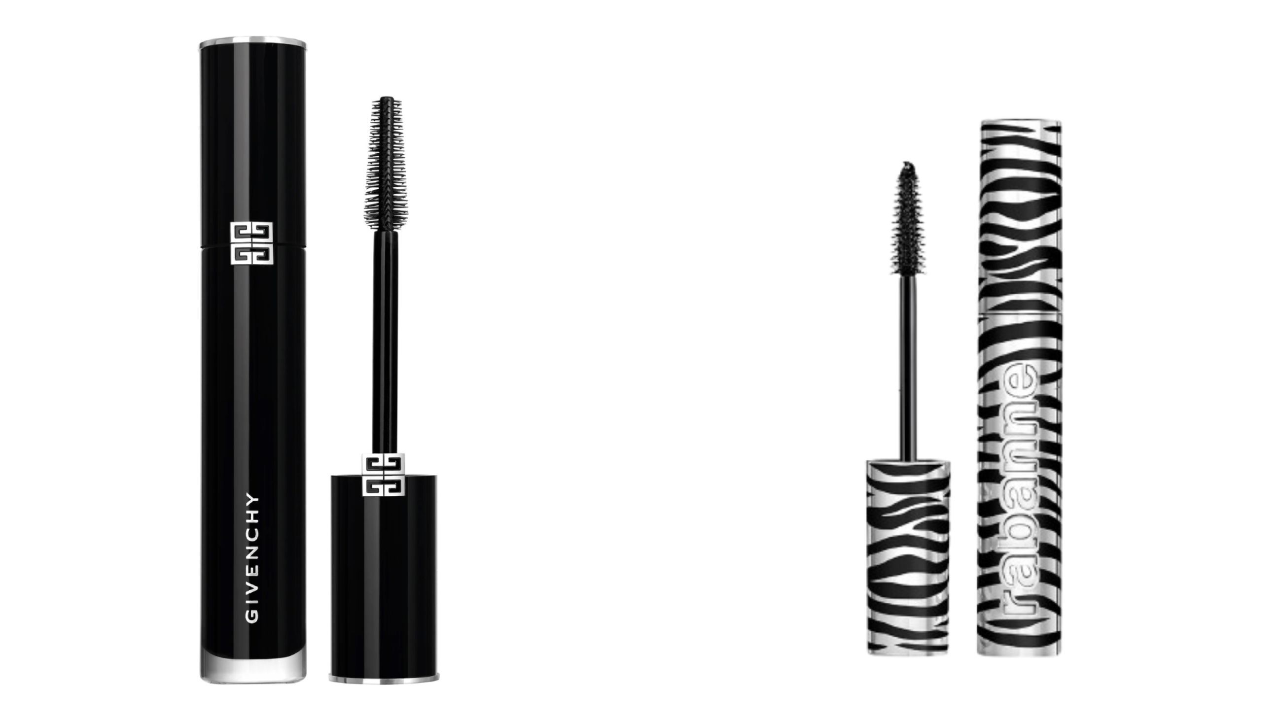 Da sinistra: Givenchy, L'Interdit Mascara Couture Volume; Rabanne, Eyephoria XXXL Mascara - Courtesy Press Office 
