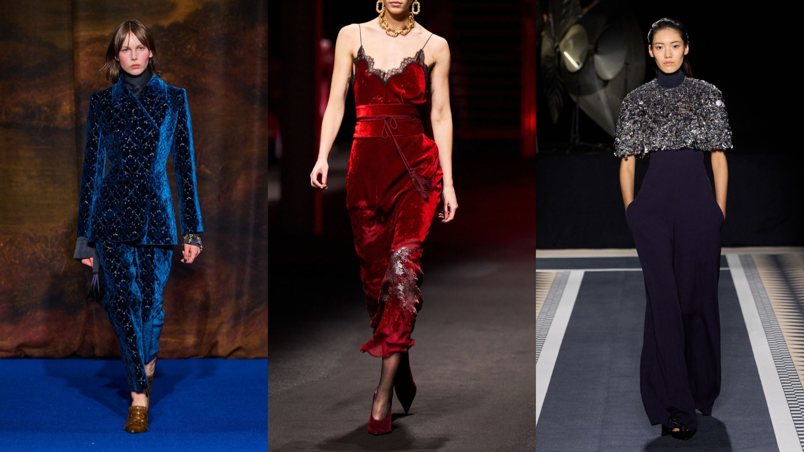 Da sinistra Burberry; Roberto Cavalli; Lanvin FW25 - Credits Launchmetrics.com/Spotlight