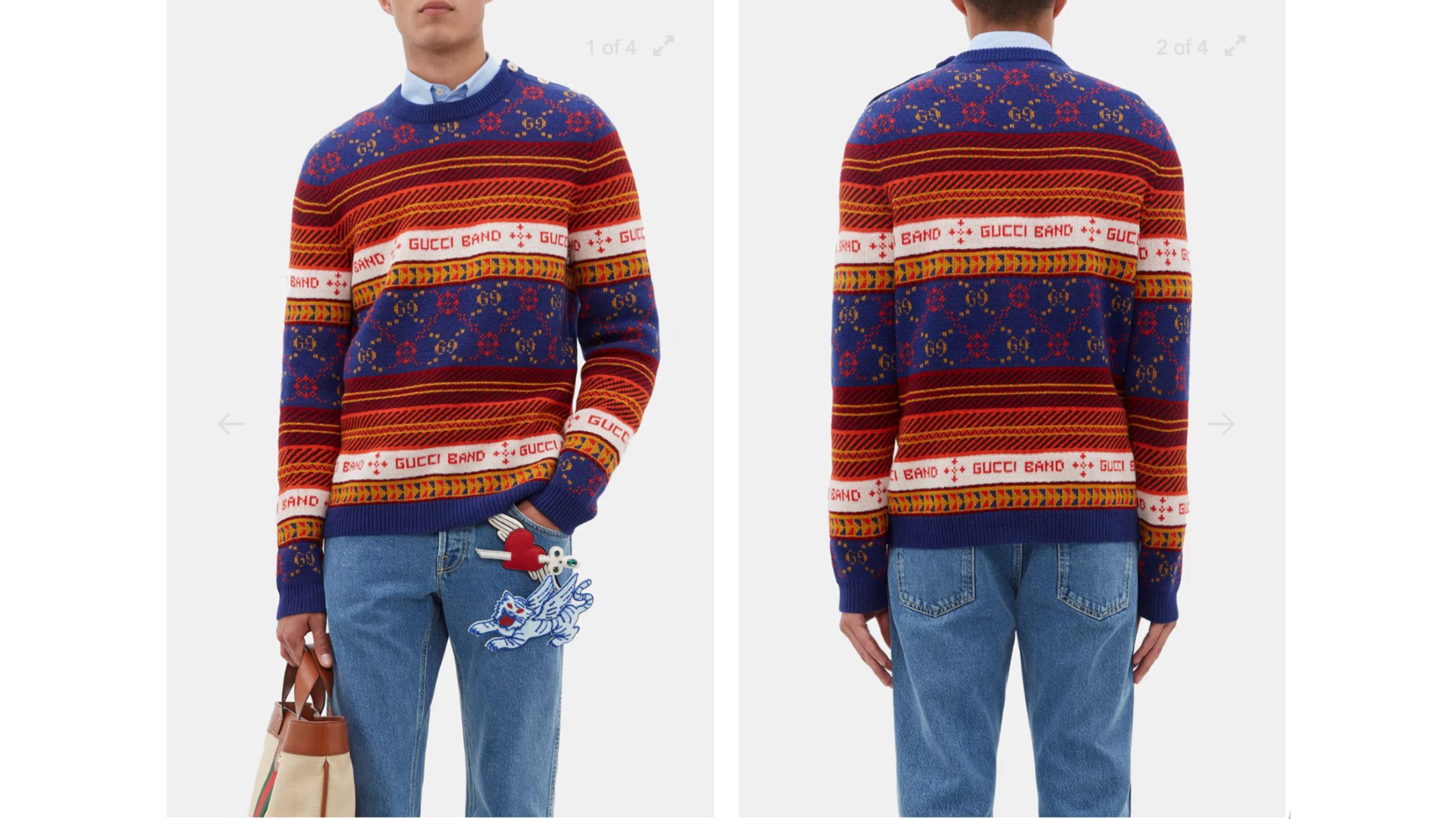 Un maglione in lana GG-Jacquard lanciato da Alessandro Michele per la collezione di Natale del 2019 - Courtesy Press Office