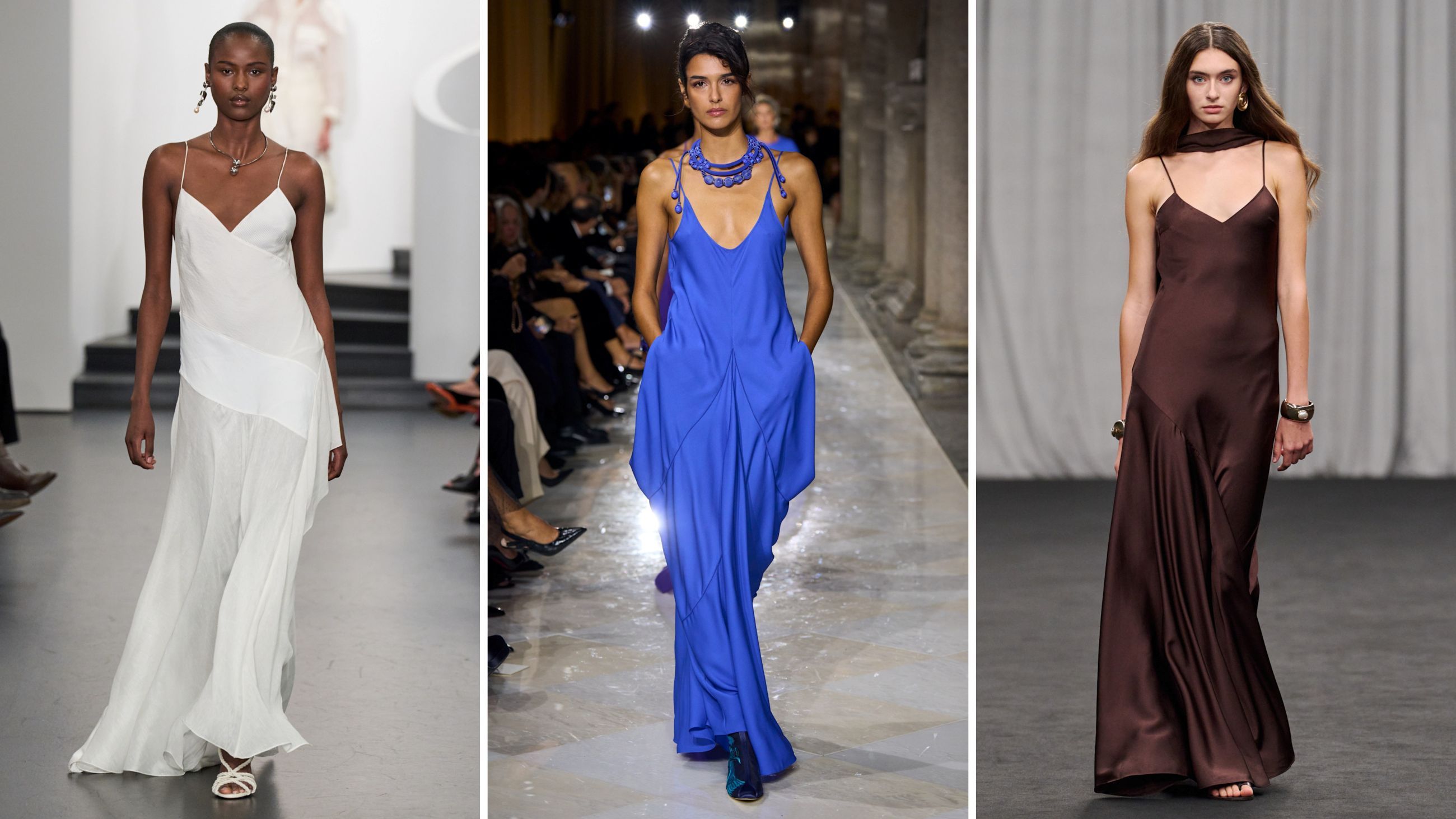 Dalle passerelle PE26: da sinistra Ralph Lauren; Giorgio Armani; Otté - Credits: Launchmetrics.com/Spotlight