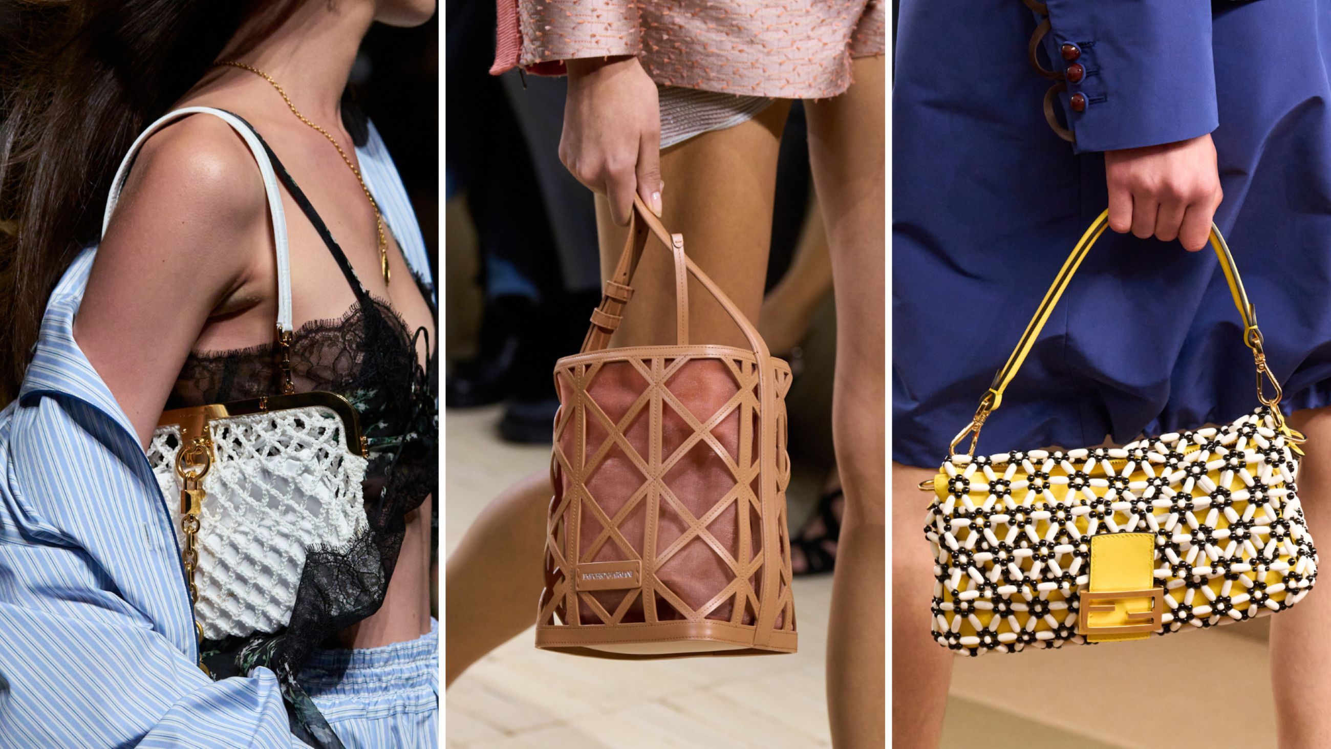 Da sinistra: Fendi; Emporio Armani; Dolce&Gabbana - Credits Launchmetrics.com/Spotlight