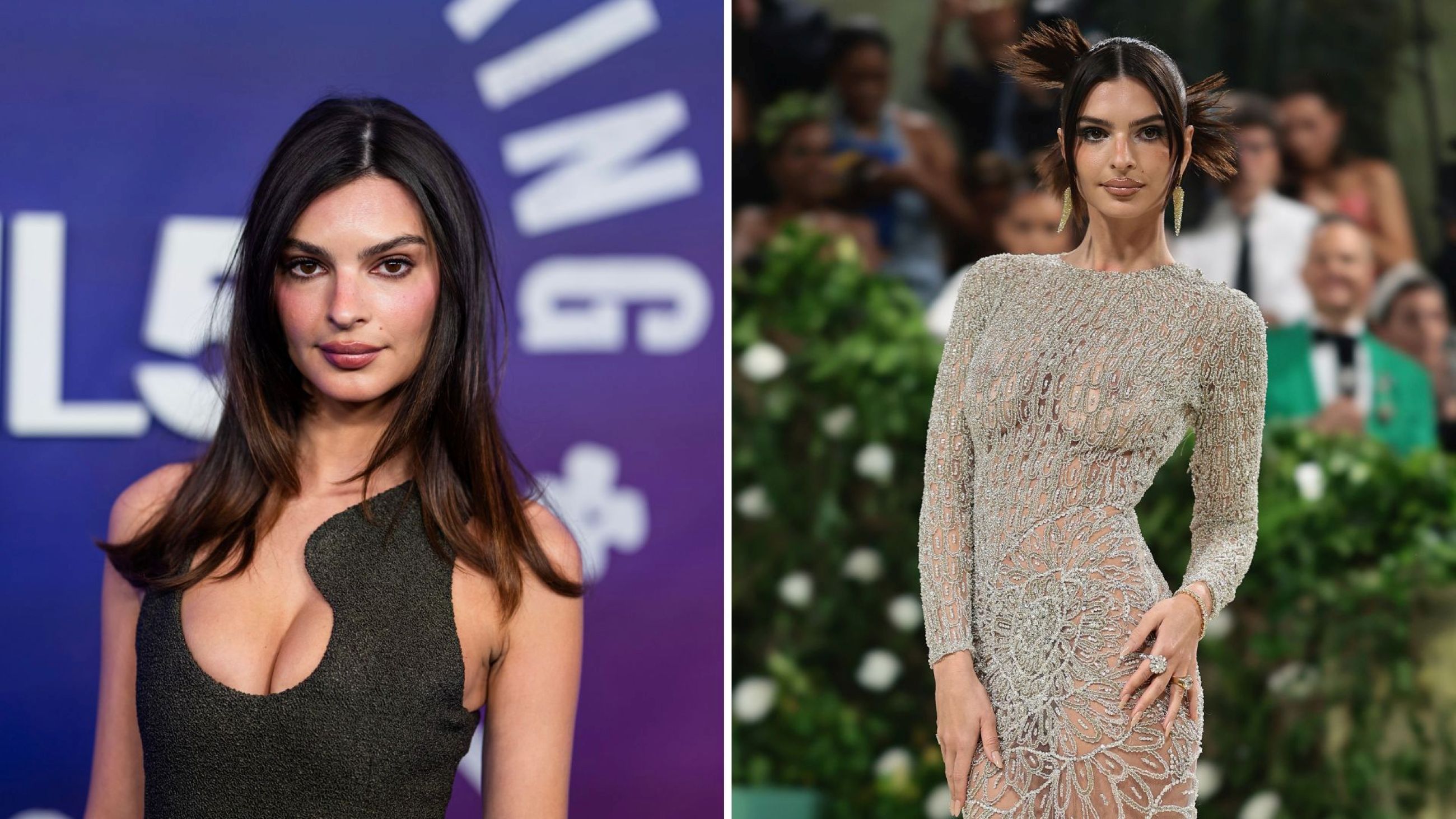 Emily Ratajkowski partecipa al SNL50: The Homecoming Concert presso la Radio City Music Hall il 14 febbraio 2025 a New York City; Emily Ratajkowski partecipa al Met Gala 2024, dedicato al tema "Sleeping Beauties: Reawakening Fashion", presso il Metropolitan Museum of Art il 6 maggio 2024 a New York City - Credits: Getty Images