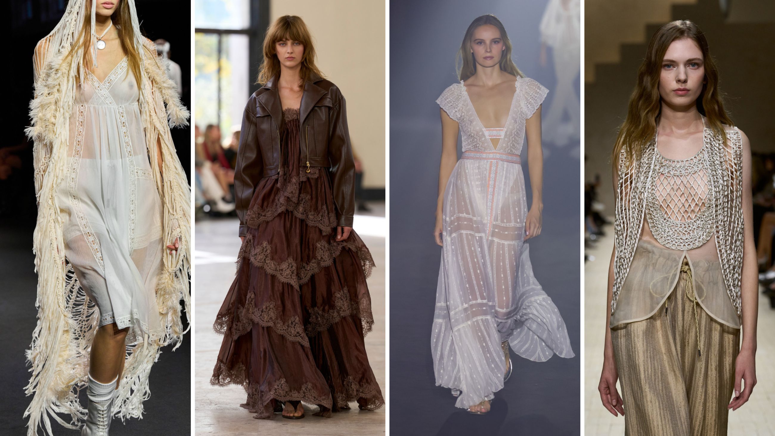 Da sinistra: Ann Demeulemeester; Aje; Custo Barcelona; Emporio Armani SS26 - Credits Launchmetrics.com/Spotlight 