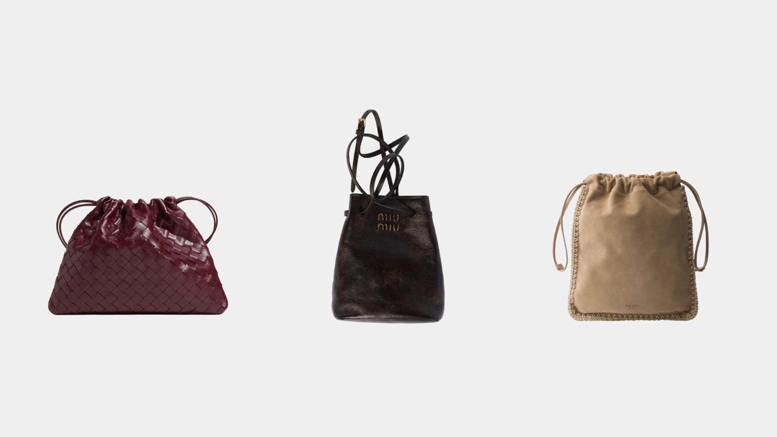 Da sinistra: Bottega Veneta; Miu Miu; Prada SS26 - Credits Launchmetrics.com/Spotlight 