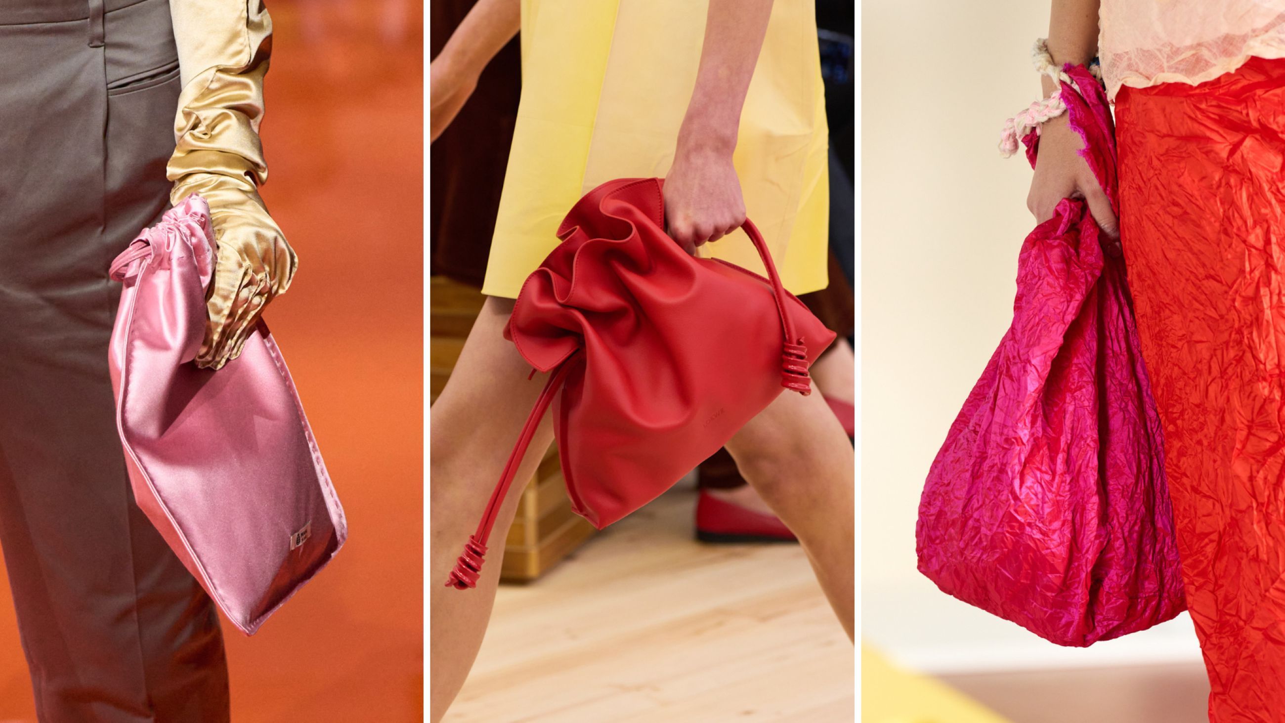 Da sinistra: Prada; Loewe; Daniela Gregis SS26 - Credits Launchmetrics.com/Spotlight 