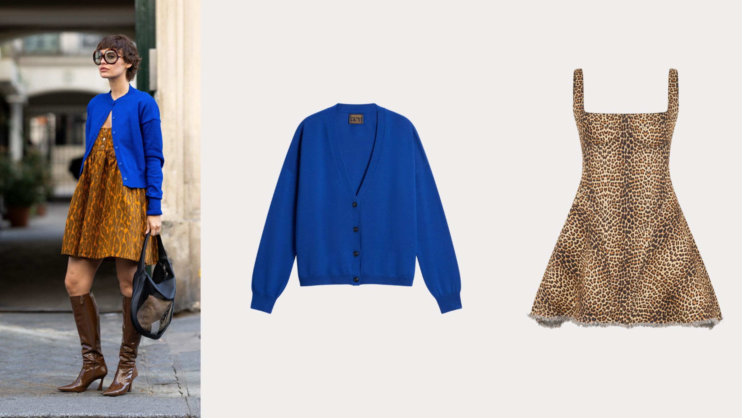 Da sinistra: Credits Getty Images; Cardigan Woolrich; Vestito Roberto Cavalli