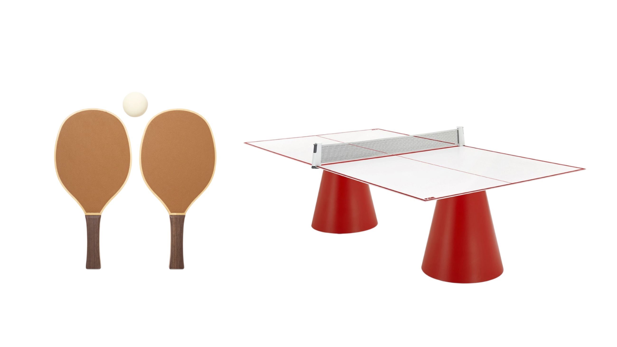 Da sinistra: Racchette da ping-pong di Poltrona Frau - Courtesy Poltrona Frau; Dada Outdoor di FAS Pendezza - Courtesy FAS Pendezza