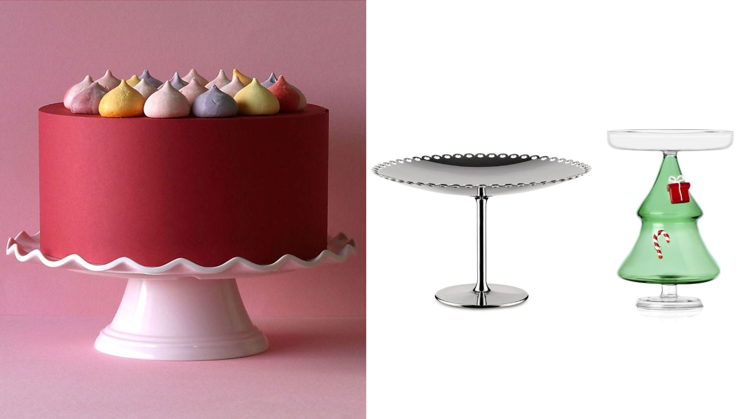 Cake Stand con Bordo Onda Rosa, A Little Lovely Company; Edges Cake Stand, Alessi; Christmas Tree Stand, Nutcracker Collection Ichendorf Milano - Courtesy Press Office