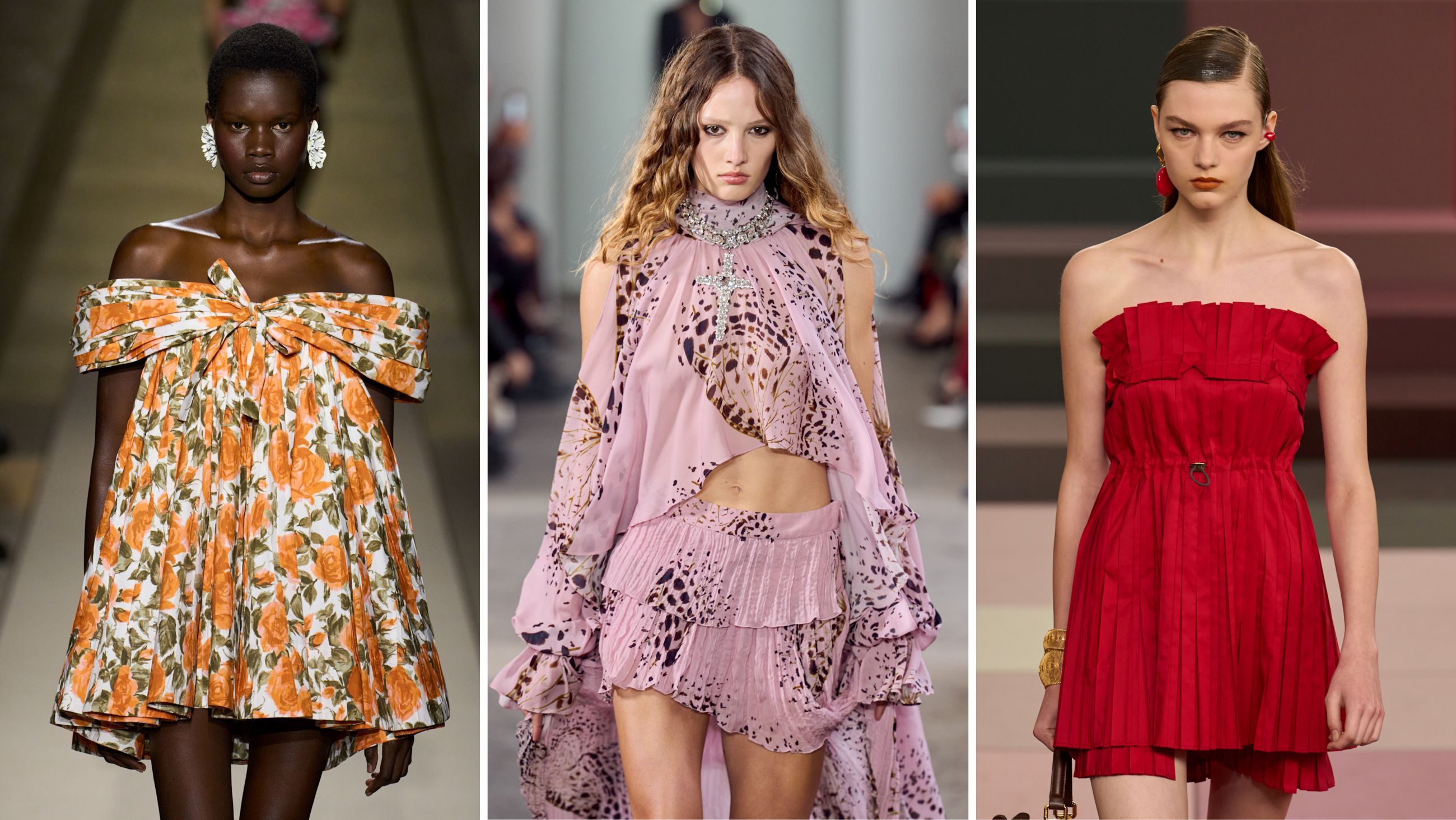 Dalle sfilate PE26: da sinistra Chloé; Blumarine; Fendi - Credits: Launchmetrics.com/Spotlight