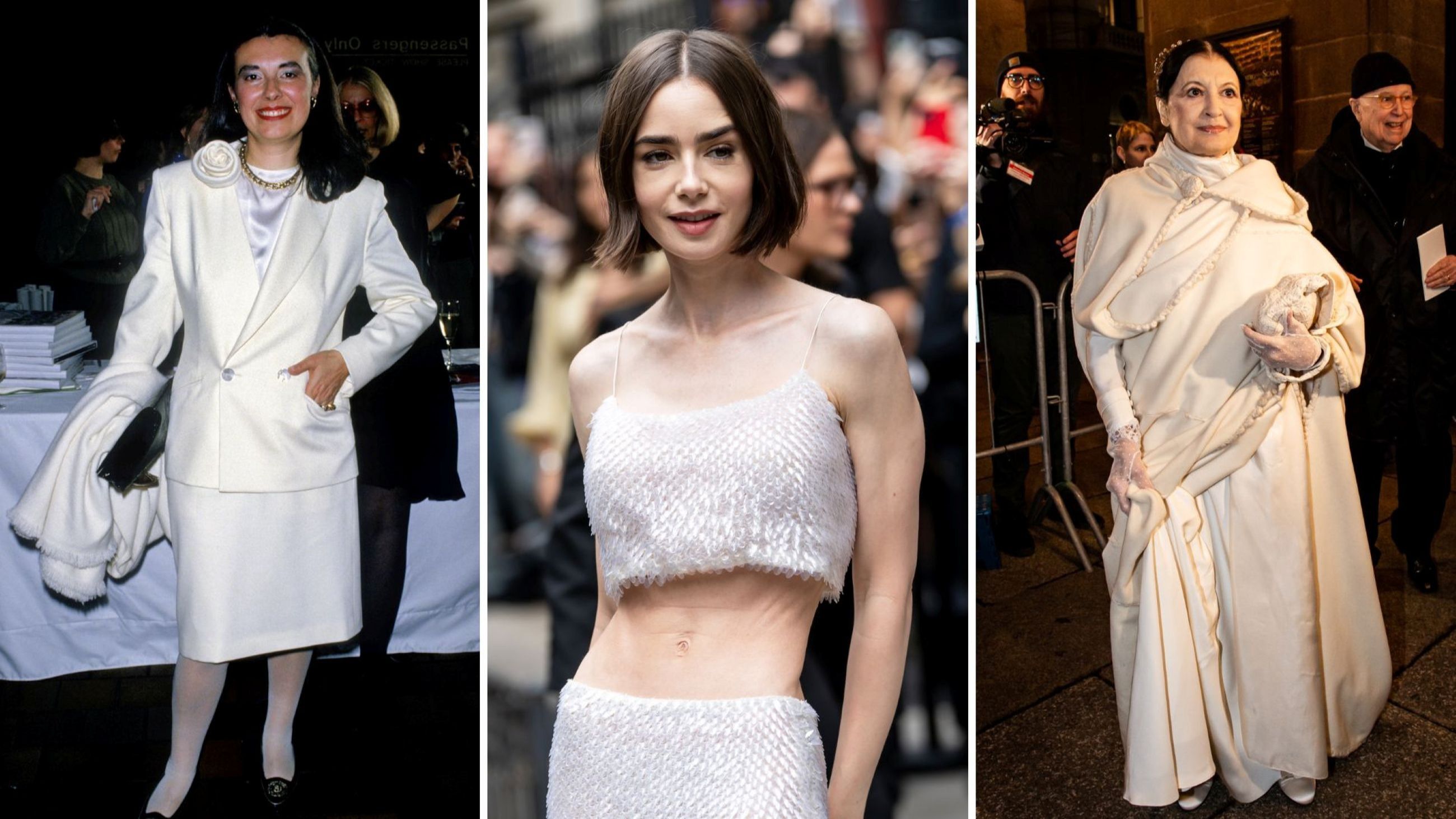 Da sinistra Laura Biagiotti - Credits Getty Images; Lily Collins - Credits Getty Images; Carla Fracci - Credits Agf