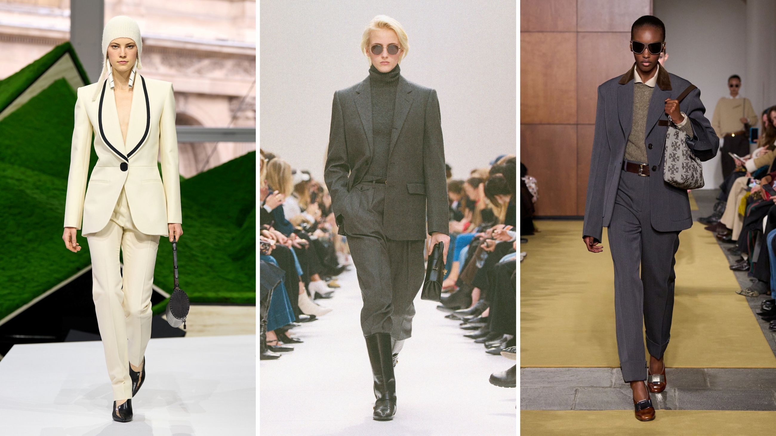 Sfilate FW26: da sinistra Louis Vuitton; Celine; Tory Burch - Credits: Launchmetrics.com/Spotlight
