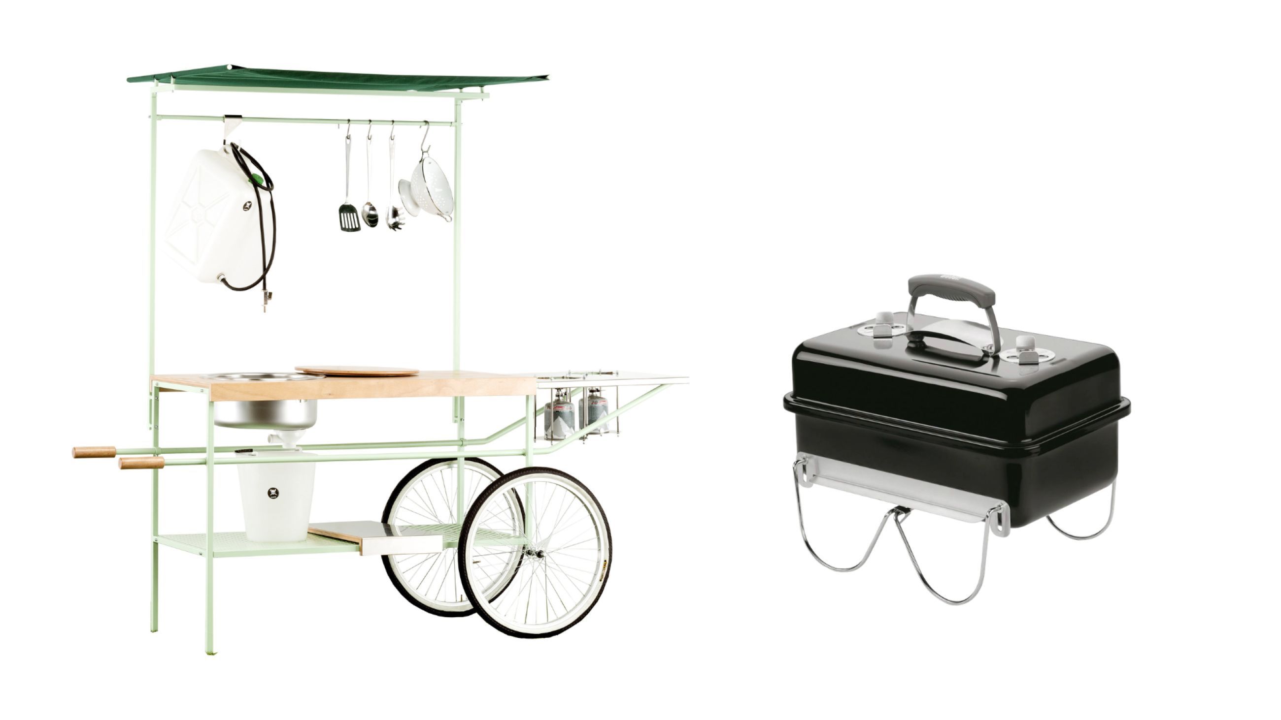 Da sinistra: Q-CINA di Officine Tamborrino - Courtesy Officine Tamborrino; Barbecue Go-Anywhere di Weber - Courtesy Weber