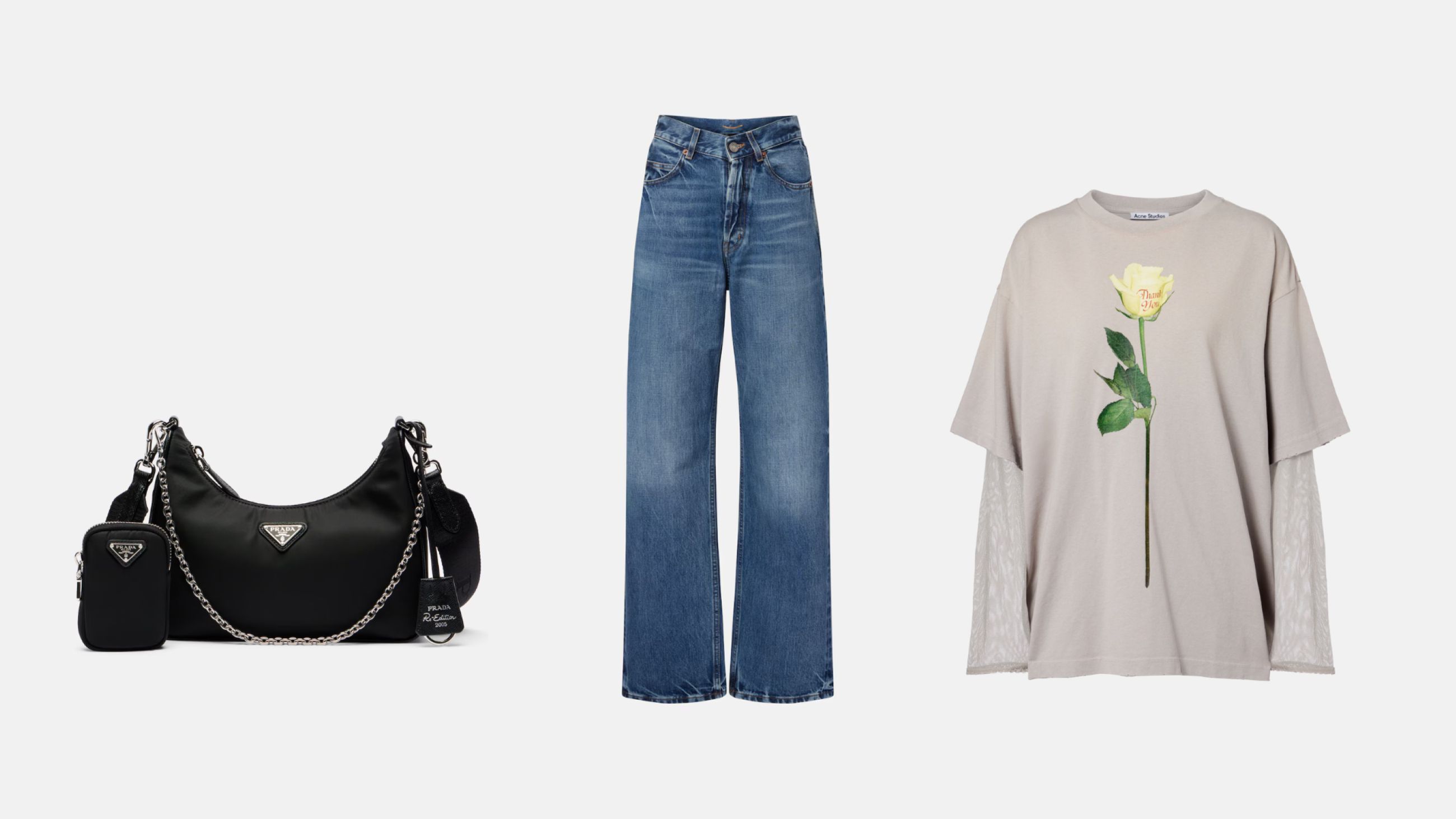 Da sinistra: Prada; Saint Laurent; Acne Studios SS26 - Courtesy Press Office