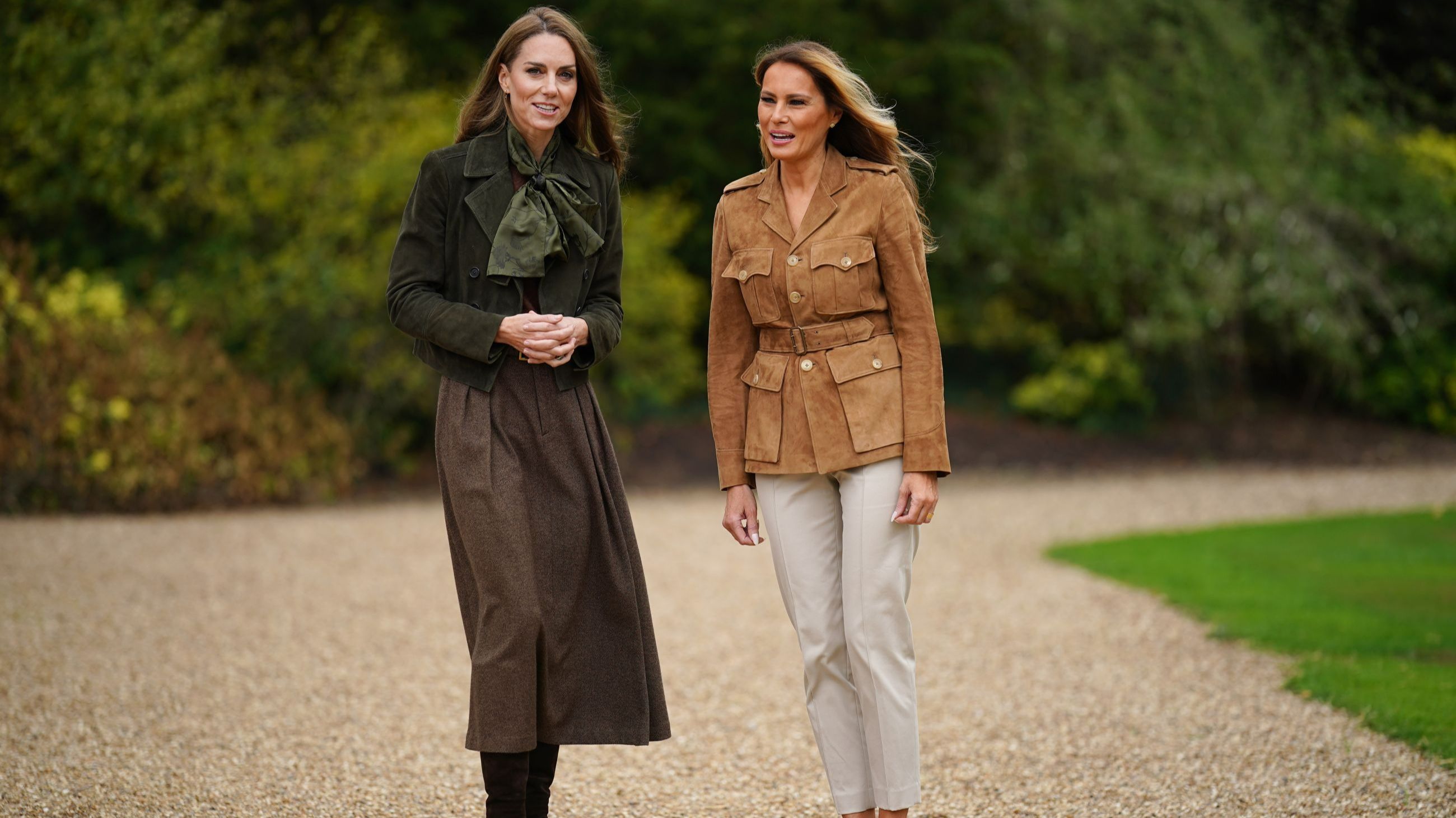Catherine, Princess of Wales (a sinistra) e la First Lady Melania Trump parlano nei Frogmore Gardens durante la visita di Stato del Presidente degli Stati Uniti d’America e della First Lady Melania Trump, il 18 settembre 2025 a Windsor, Inghilterra - Credits: Getty Images