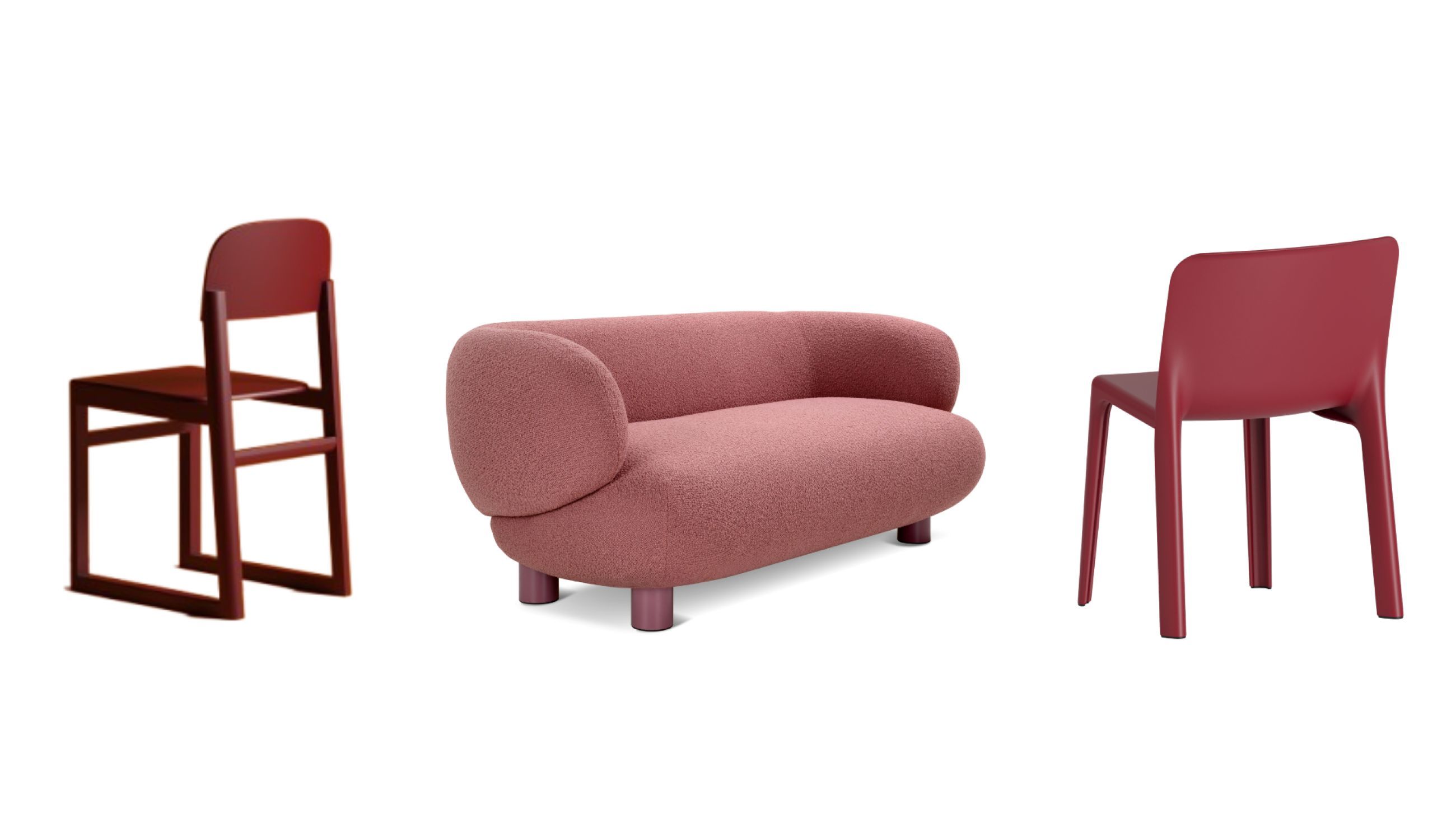 Da sinistra: Sedia BOB, Billiani - Courtesy Billiani; Collezione Pachamama, Adrenalina - Courtesy Adrenalina; Linnéa Chair, Infiniti - Courtesy Infiniti