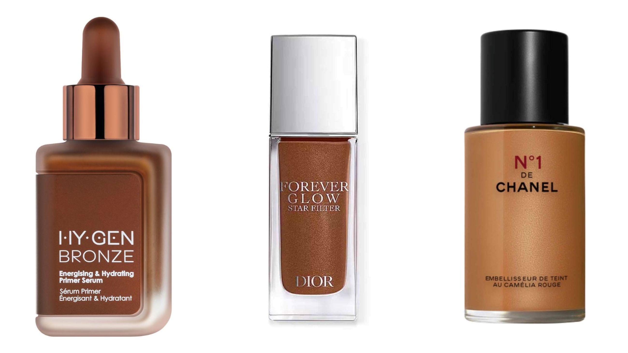 Natasha Denona, Hy Gen Primer Serum; Dior, Forever Glow Star Filter; Chanel, Nº1 de Chanel Embellisseur de Teint - Credits: Courtesy Press Office