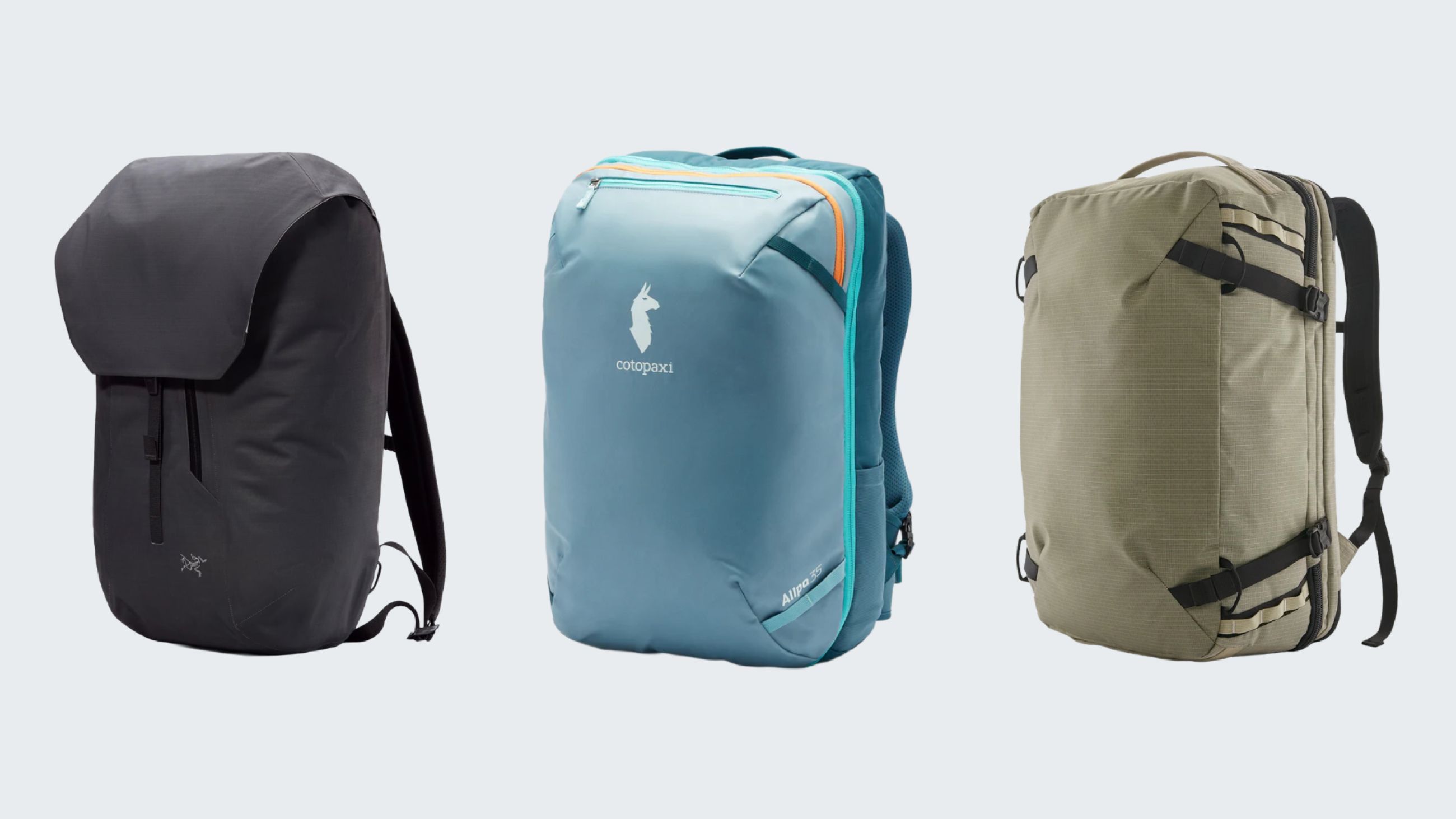 Da sinistra: Arc'teryx Granville 25; Cotopaxi Allpa 35L; Patagonia Black Hole MLC Pack 45L - Courtesy Press Office