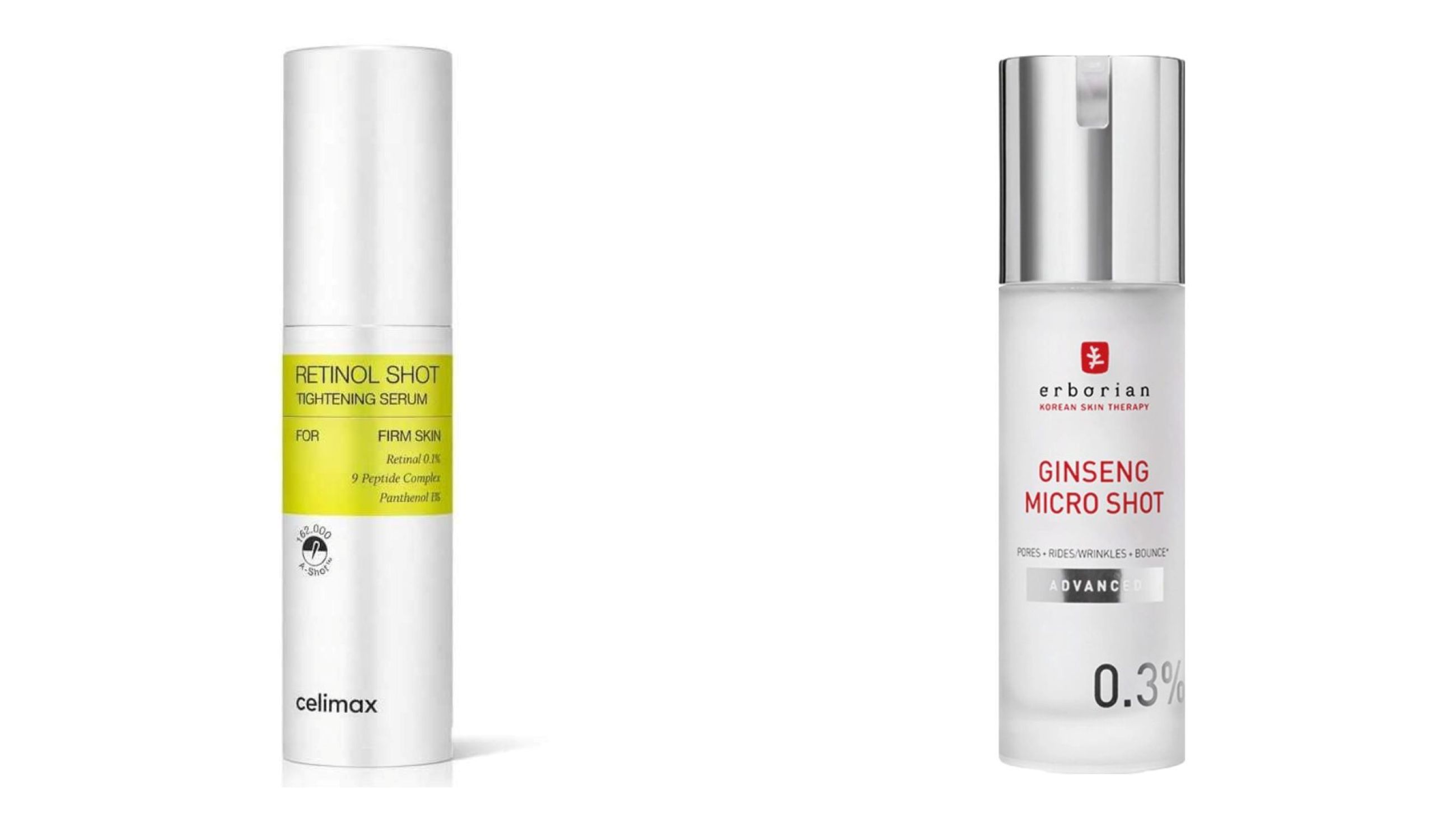 Celimax, Retinol Shot Tightening Serum; Erborian, Ginseng Micro Shot Advanced - Credits: Courtesy Press Office