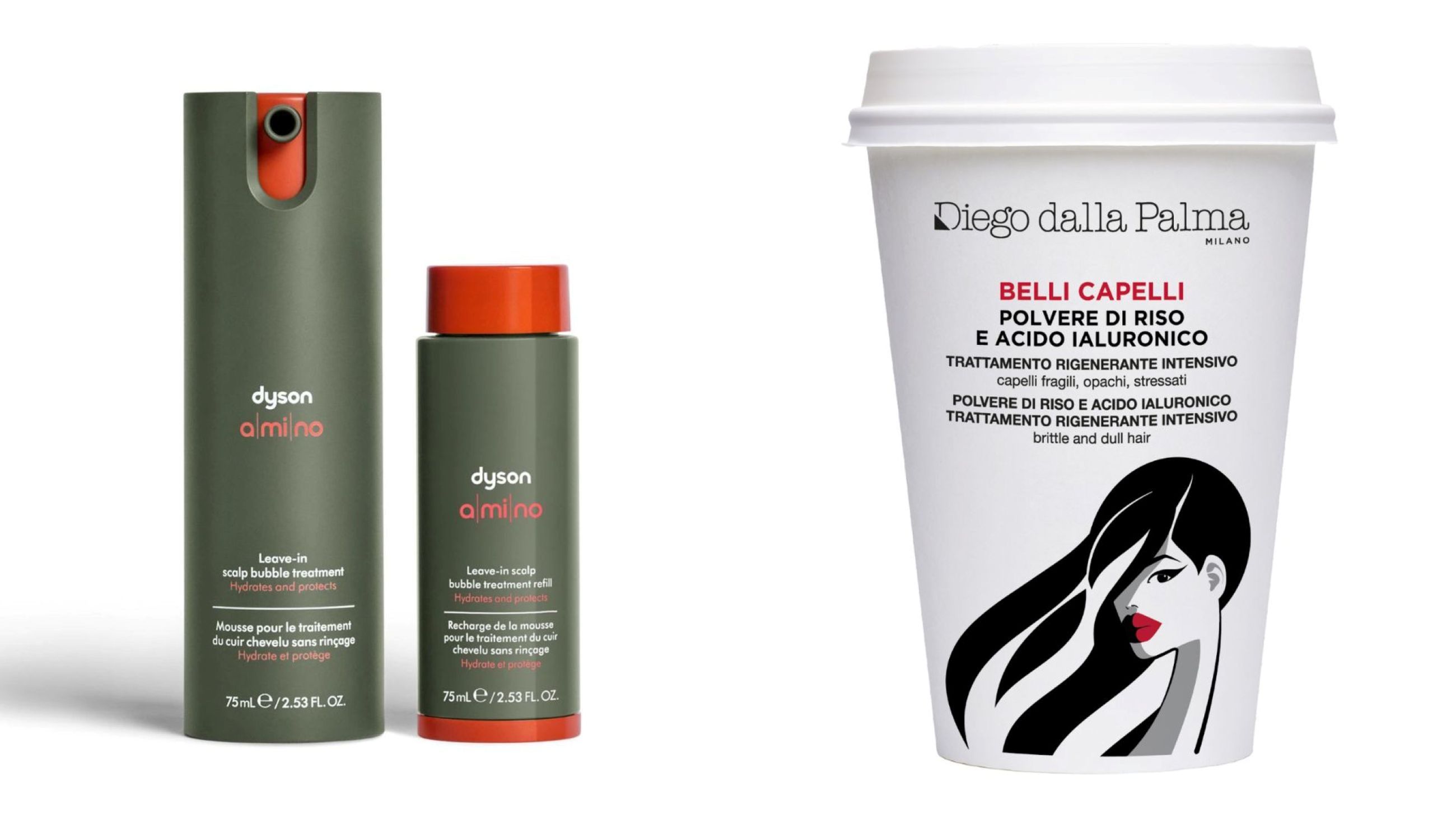 Dyson, Amino Scalp Bubble Leave In Treatment; Diego Dalla palma, Beelicapelli Polvere di riso Trattamento Rigenerante Intensivo - Credits: Courtesy Press Office