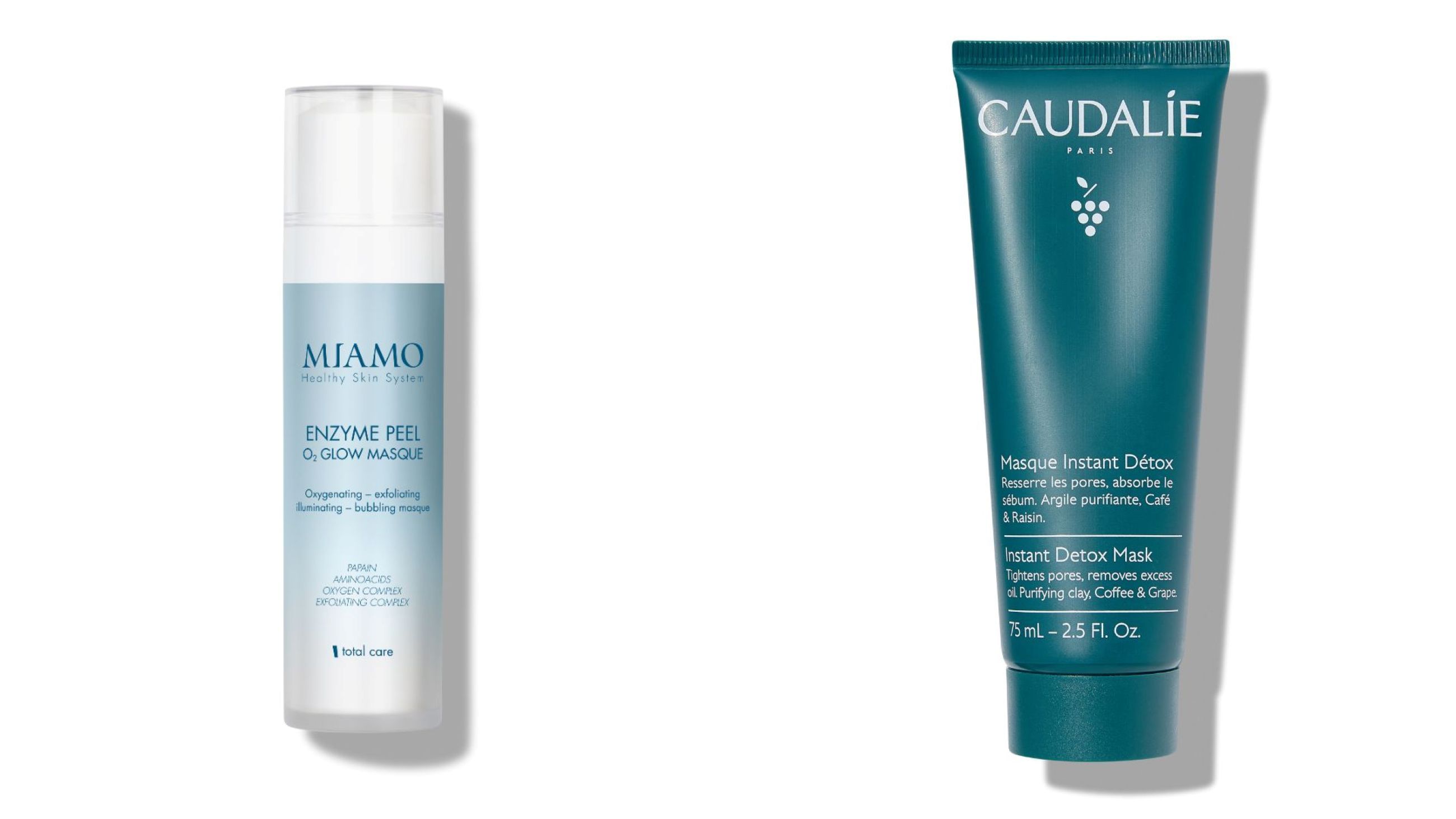 Miamo, Enzyme Peel O2 Glow Mask; Caudalie, Instant Detox Mask - Credits: Courtesy Press Office