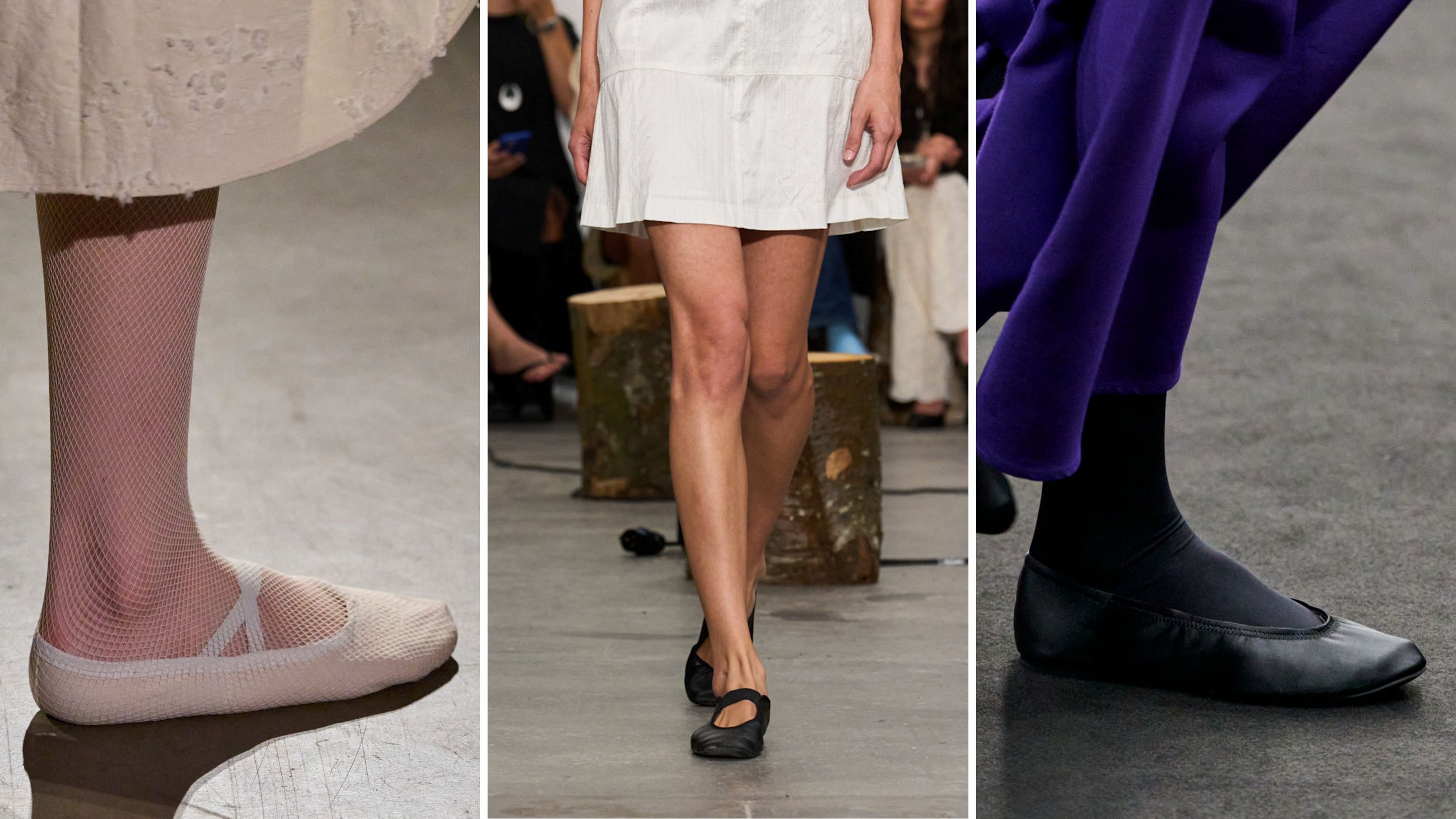 Dalle passerelle PE26: da sinistra, ballerine di Meruert Tolegen, Aiayu e Conran - Credits: Launchmetrics.com/Spotlight