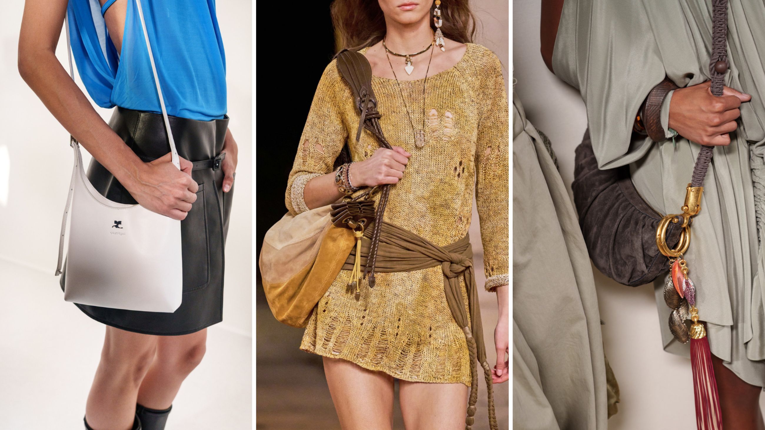 Da sinistra: Courrèges; Isabel Marant; Balmain SS26 - Credits Launchmetrics.com/Spotlight 