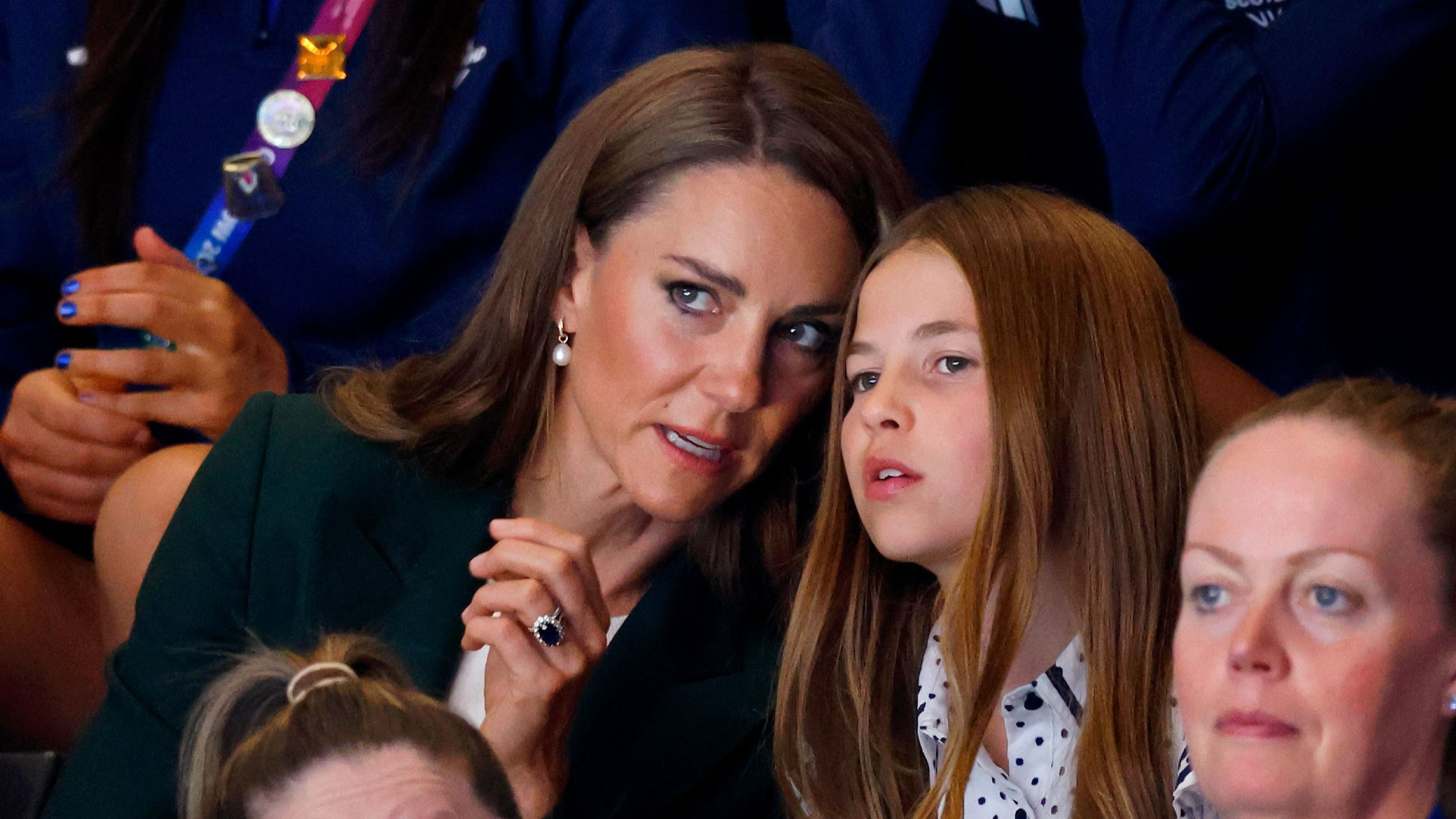 Caterina, Principessa del Galles, e la Principessa Charlotte del Galles assistono alla semifinale di netball tra la squadra australiana e quella giamaicana durante i Giochi del Commonwealth di Glasgow 2026, presso la Hydro, il 1º agosto 2026 a Glasgow, in Scozia - Credits: Getty Images