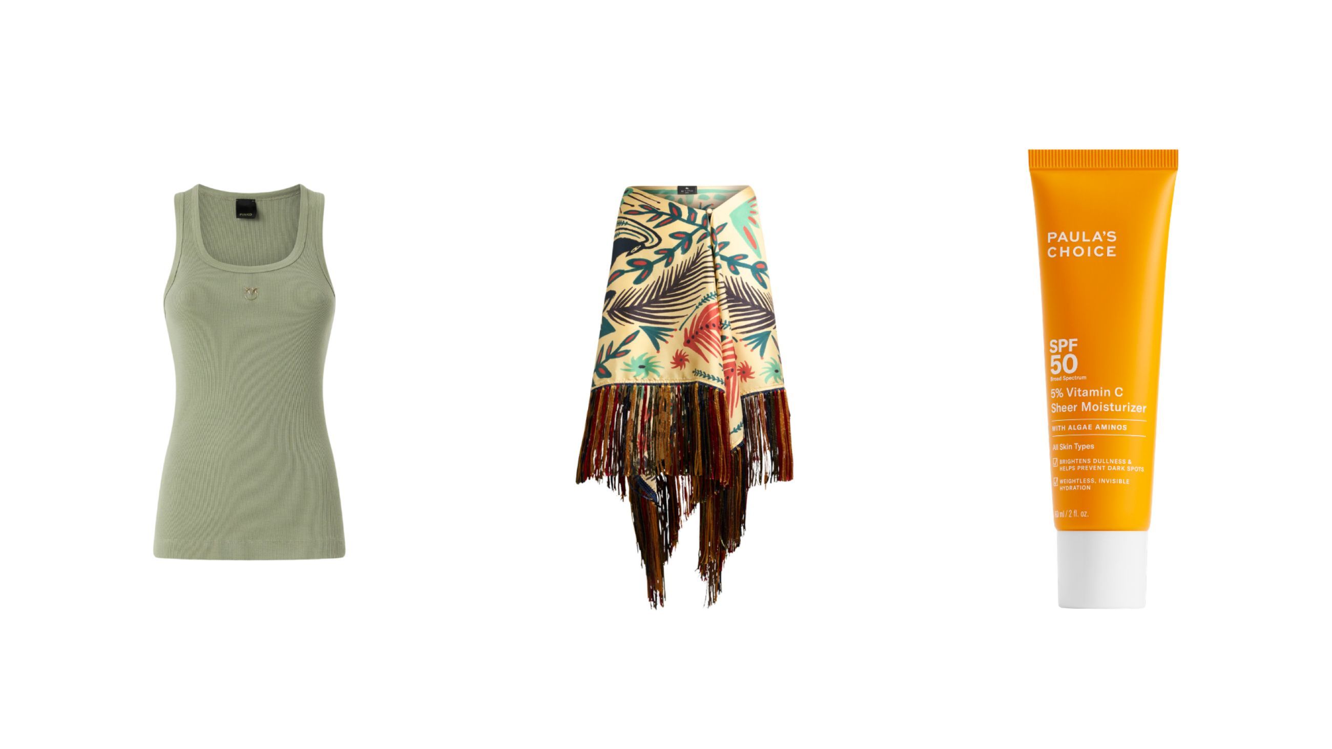 Da sinistra: Pinko, Etro x Tabby Booth, Paula's Choice