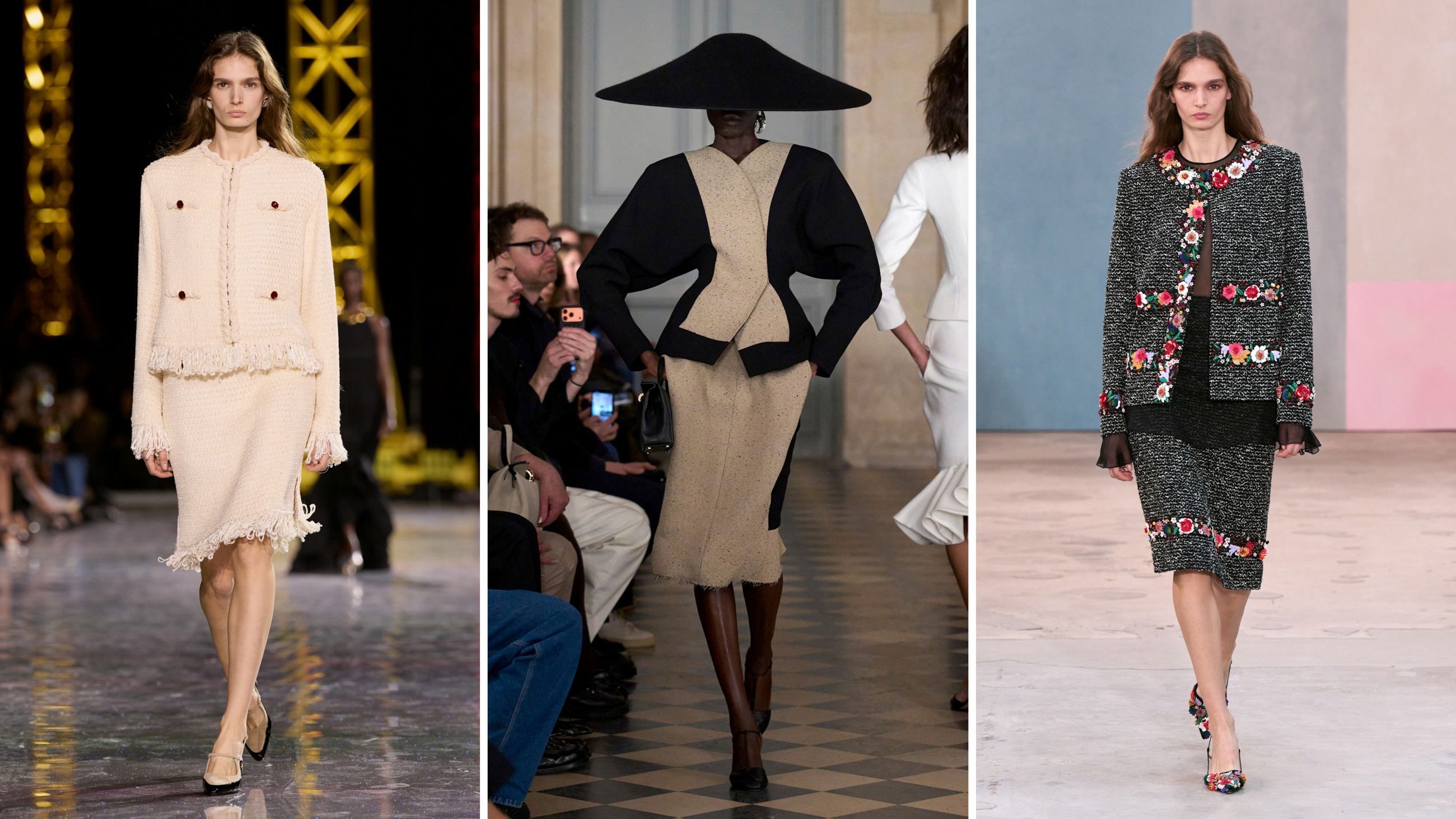 Sfilate FW26: da sinistra Chanel; Jacquemus; Carolina Herrera - Credits: Launchmetrics.com/Spotlight