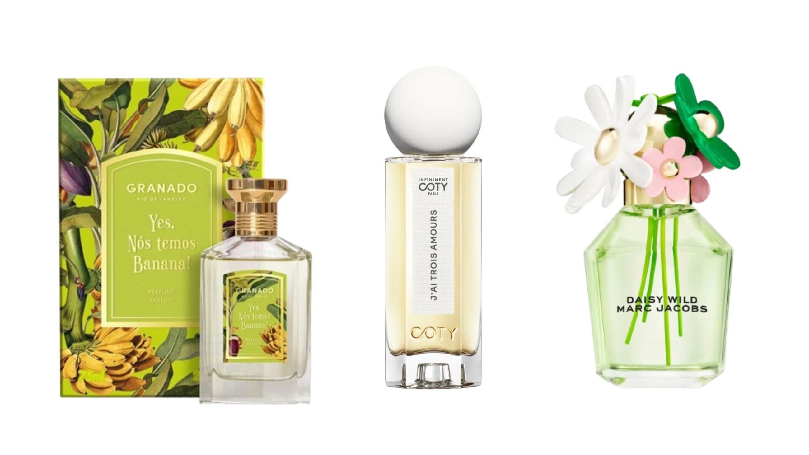 Yes, Nos Temos Banana! di Granado; J'ai Trois Amours di Infiniment Coty; Daisy Wild di Marc Jacobs Credits: Courtesy Press Office