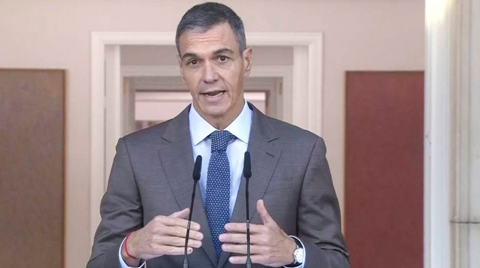 El presidente del Gobierno, Pedro Sánchez, en su comparecencia en Moncloa.