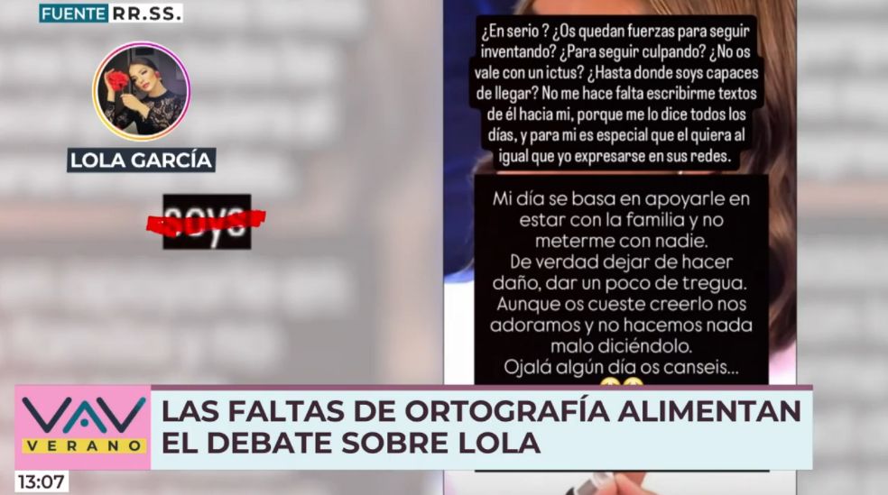 Una captura de una historia publicada por Lola García con su cuestionada escritura