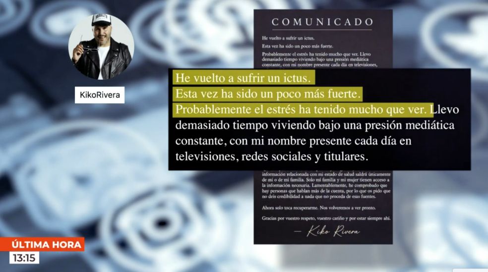El comunicado que Kiko Rivera ha publicado en sus redes contando que ha sufrido un nuevo ictus