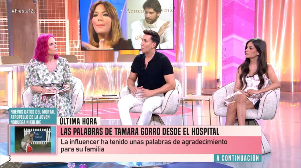 El plató de 'Fiesta' ha analizado las palabras y la imagen de Tamara Gorro desde el hospital