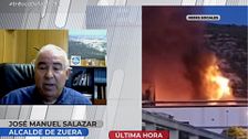 El alcalde de Zuera explica los detalles del peligroso incendio en una planta química: "Está siendo complicado de apagar"