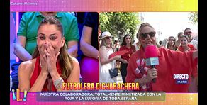 Lydia Lozano, eufórica en la celebración de la victoria de España en el Mundial en las calles de Madrid