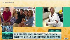 Las imágenes de Carmen Borrego tras el percance y sus primeras palabras: "Me ha fastidiado las vacaciones"