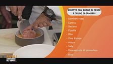 Risotto con brodo di pesce e crudo di gamberi