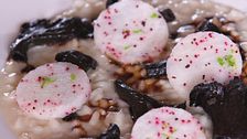 Risotto con trombette nere e morlacco