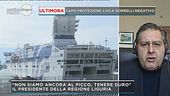 Giovanni Toti, governatore della Liguria sulla nave ospedale nel porto di Genova