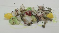 Calamari cacciaroli con funghi chiodini e verdure