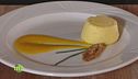 Sformato di patate con crema di carote e cipolla caramellata