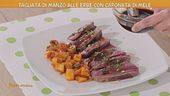 Tagliata di manzo alle erbe con caponata di mele
